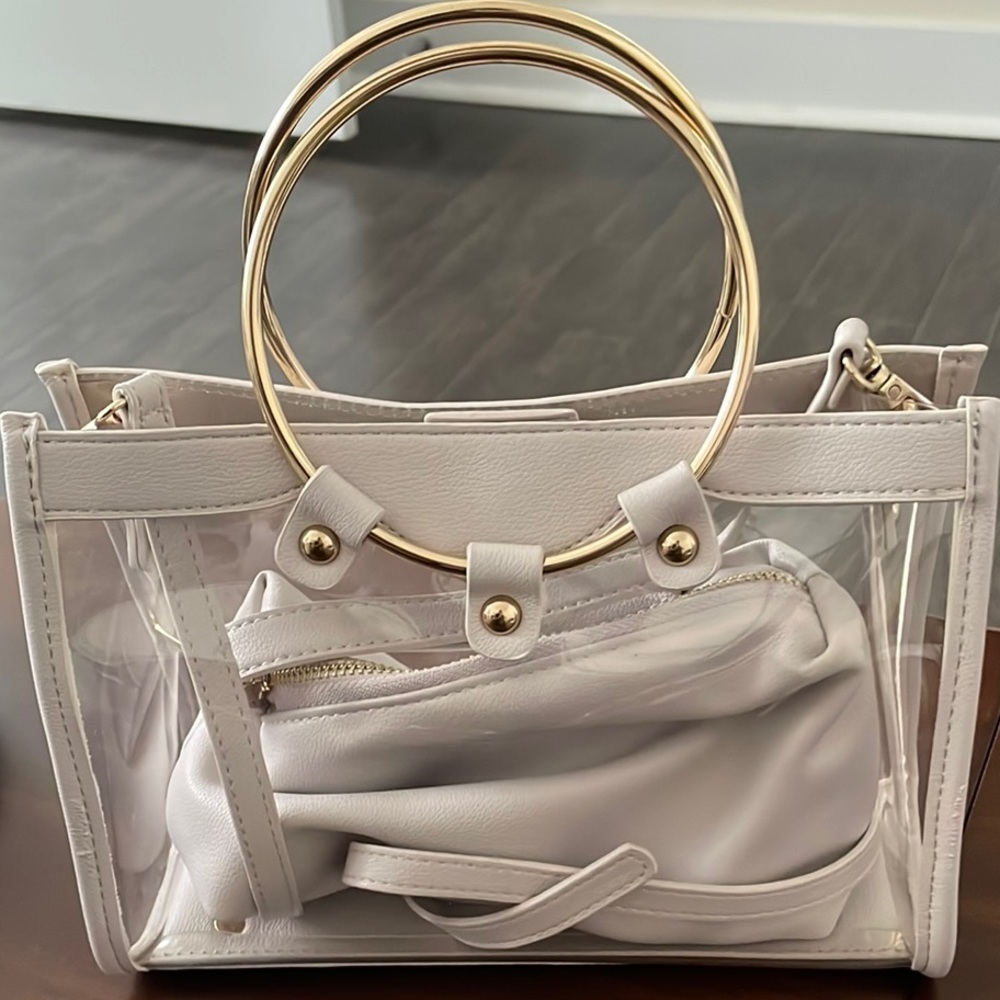 MMS Design Studio Cream and Gold Tote with Modern Elegance